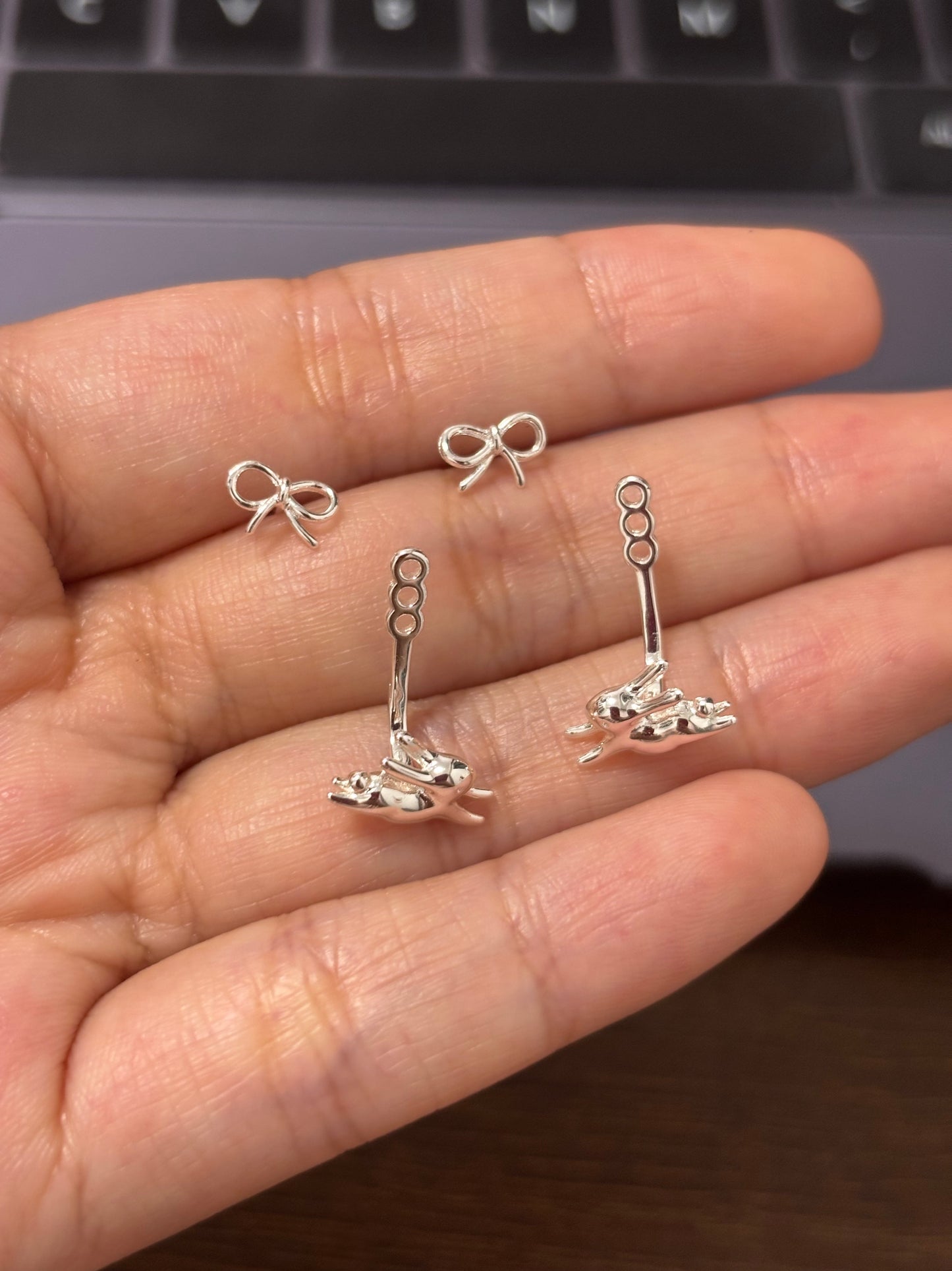 Sweet Bow & Running Rabbit Stud Earrings