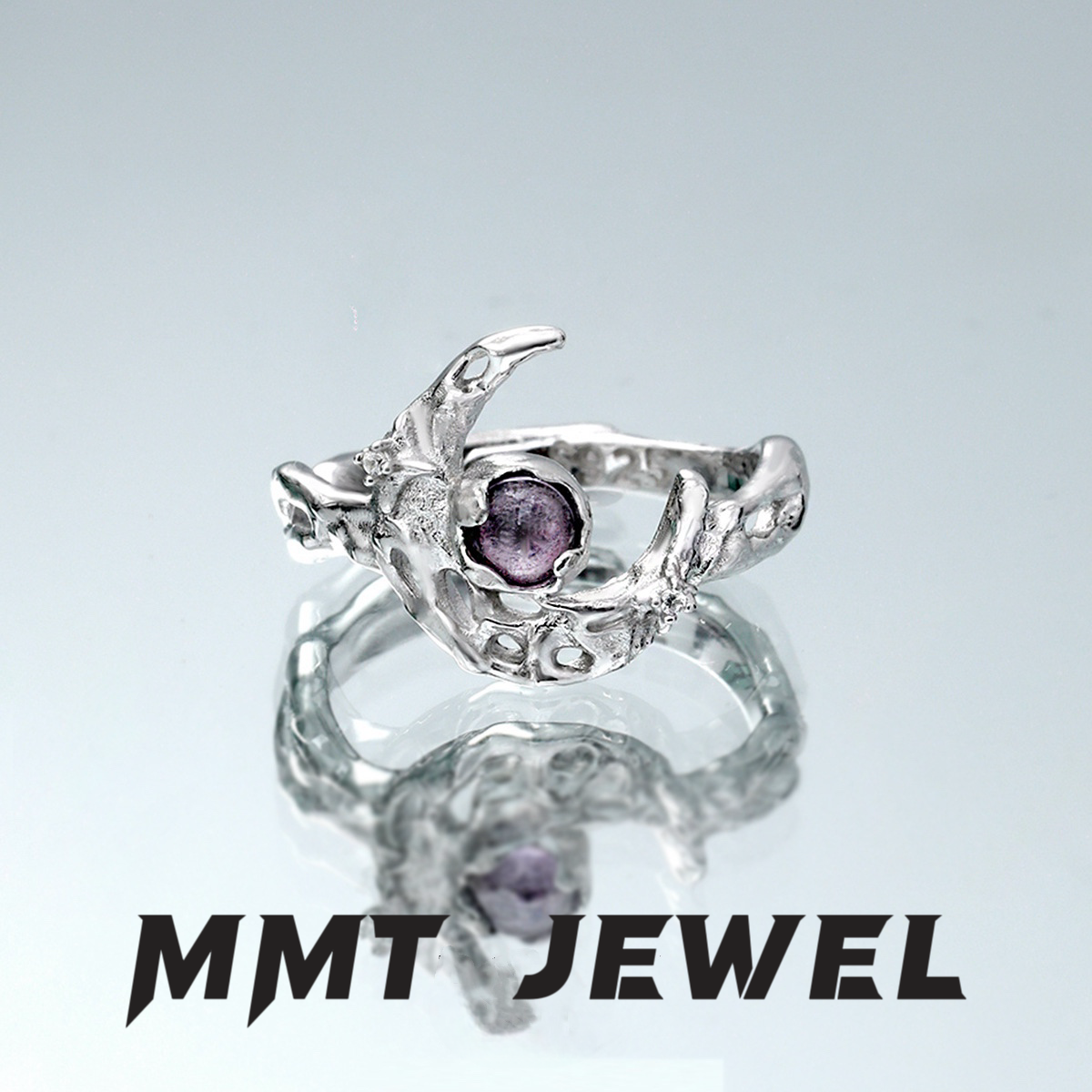 S925 Silber Lila Zirkon Halbmond Ohrstecker / Ring