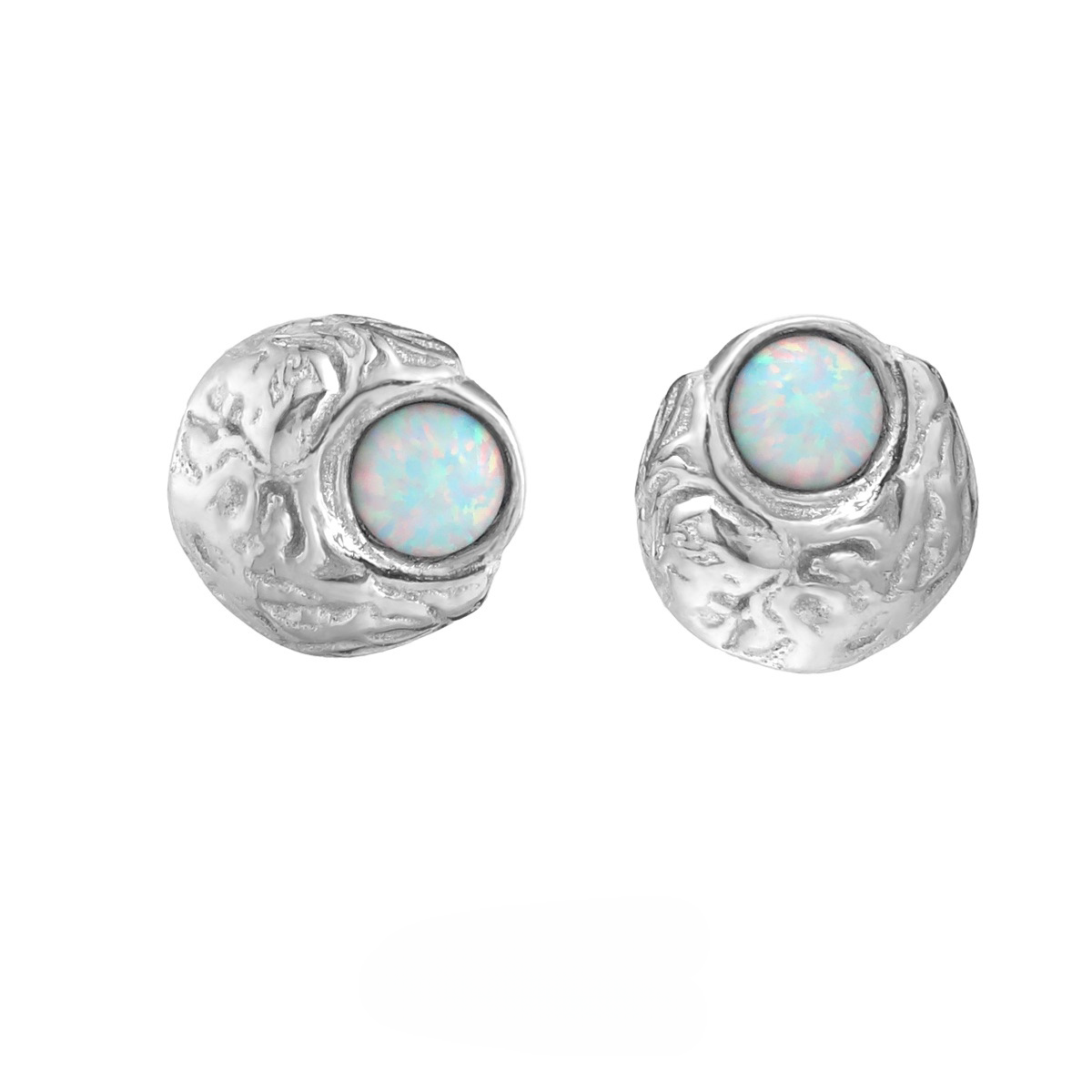 Einfache Unisex S925 Silber eingebettet mit Opal Ohrstecker
