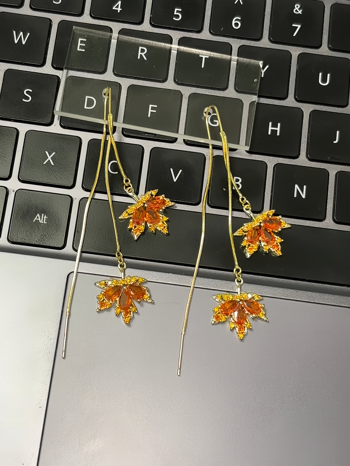 Kazuha Orange Maple Leaf Threader Earrings