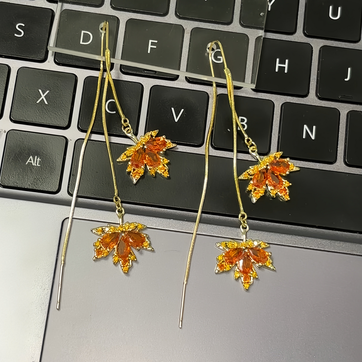 Kazuha Orange Maple Leaf Threader Earrings