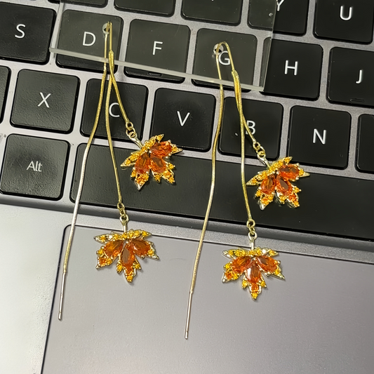 Kazuha Orange Maple Leaf Threader Earrings