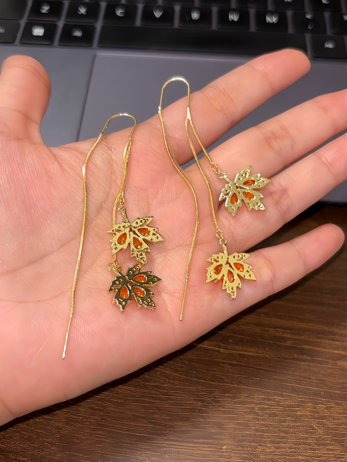 Kazuha Orange Maple Leaf Threader Earrings