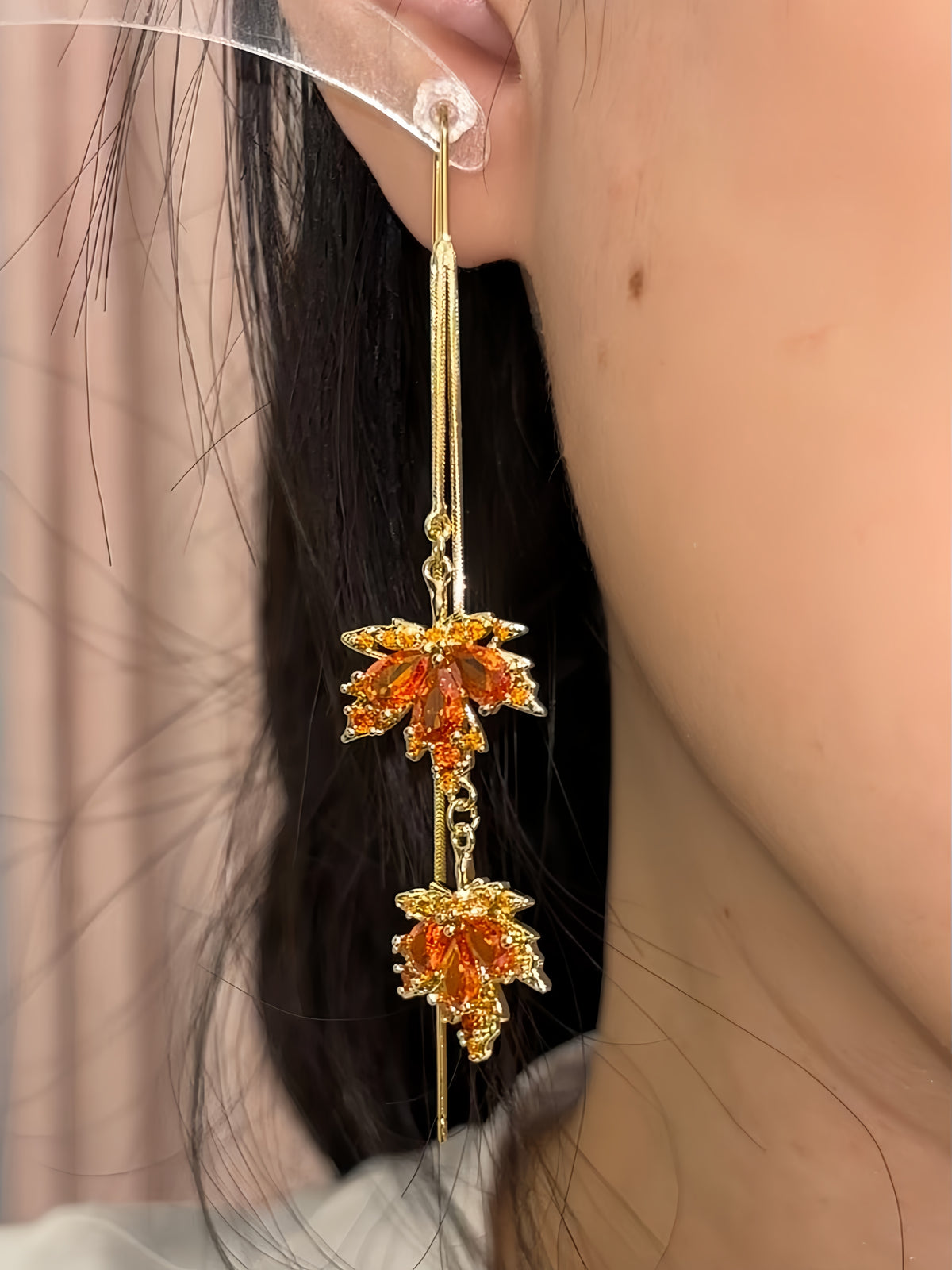 Kazuha Orange Maple Leaf Threader Earrings