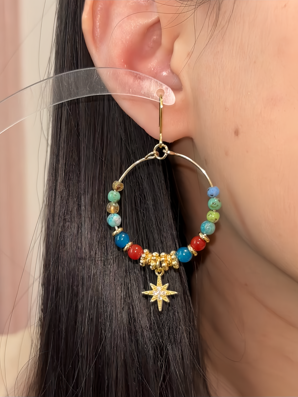 Anaxa Inspired Beads Star Hook Earrings