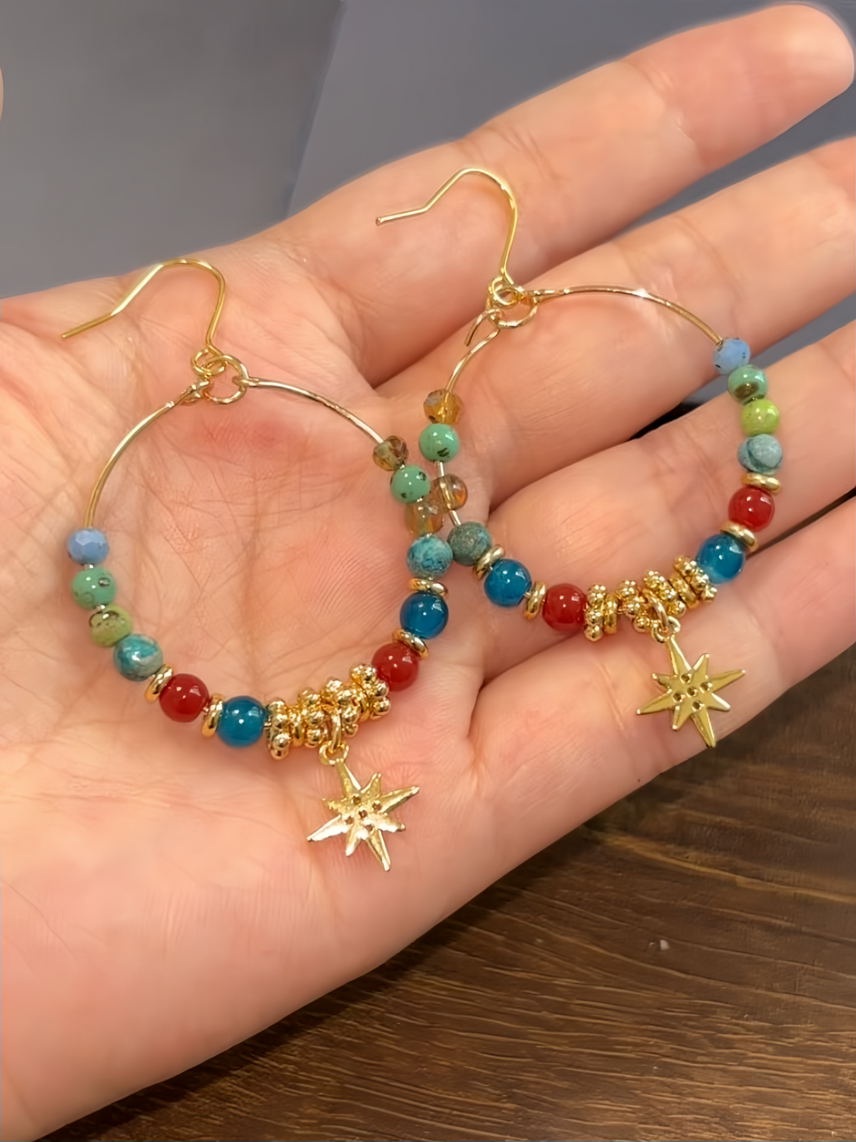 Anaxa Inspired Beads Star Hook Earrings