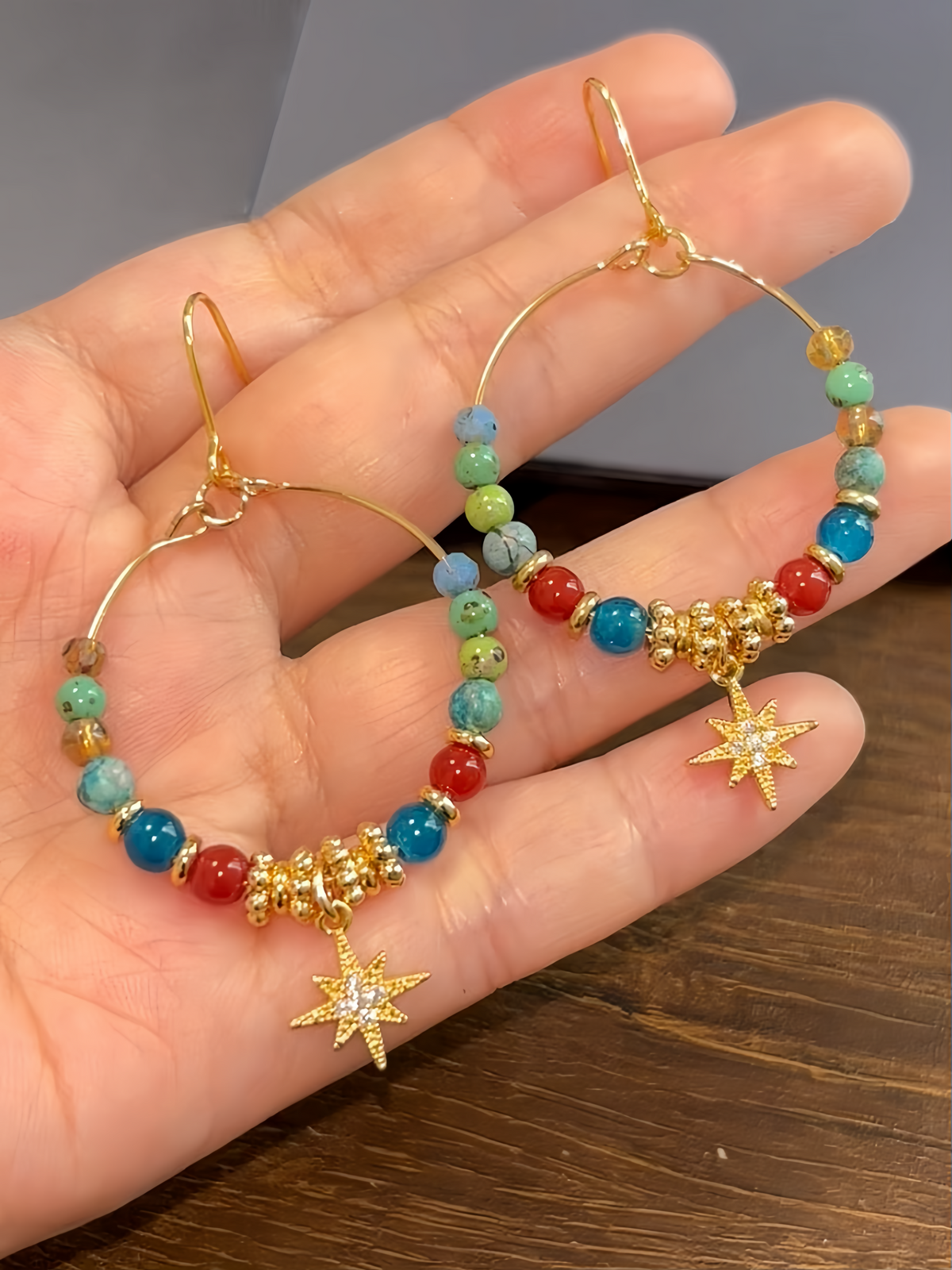 Anaxa Inspired Beads Star Hook Earrings