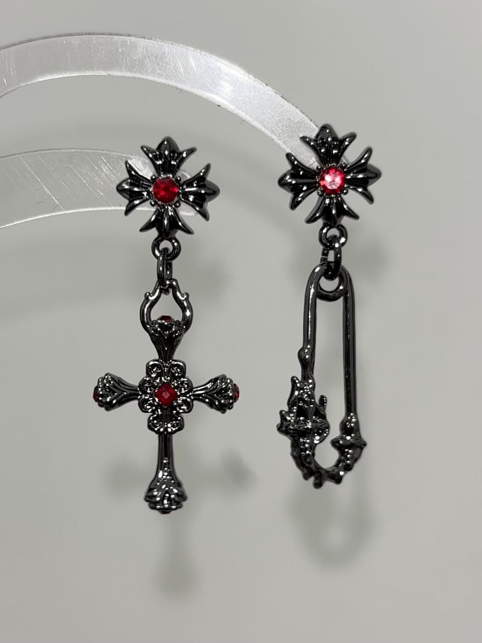 Goth Iris Cross Asymmetrical Stud Earrings