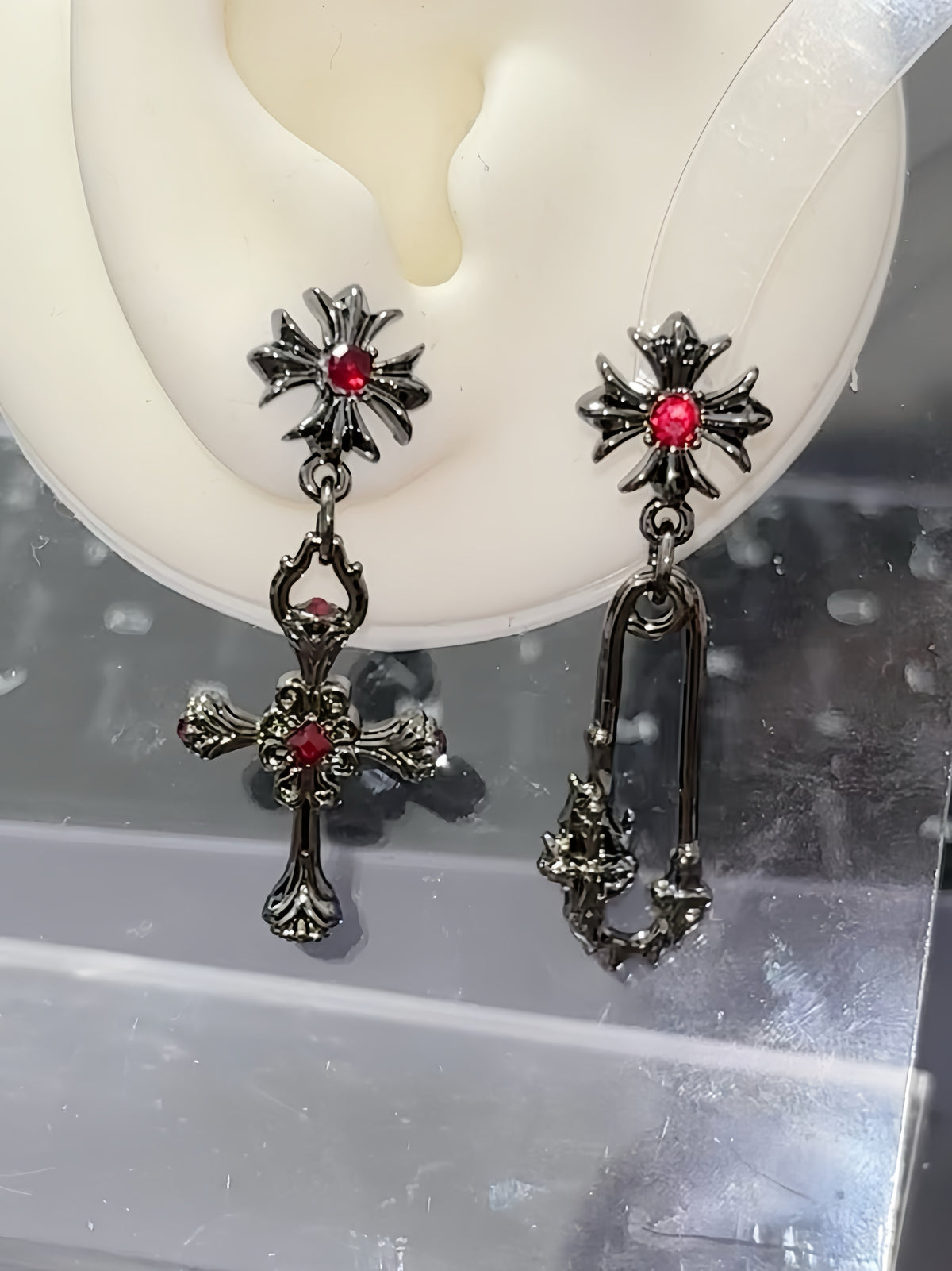 Goth Iris Cross Asymmetrical Stud Earrings