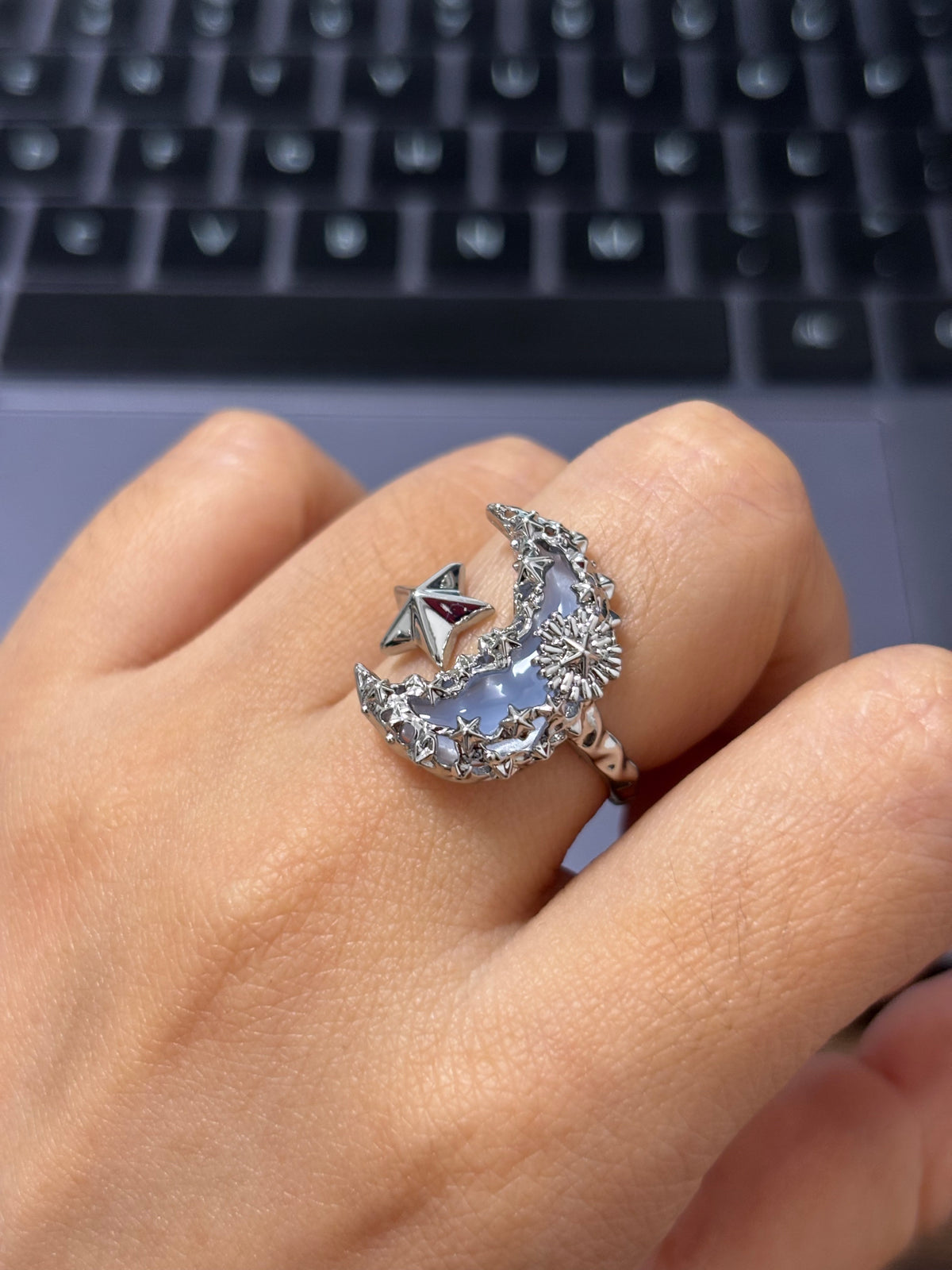 Columbina Vibe Blue Moon Star Adjustable Ring