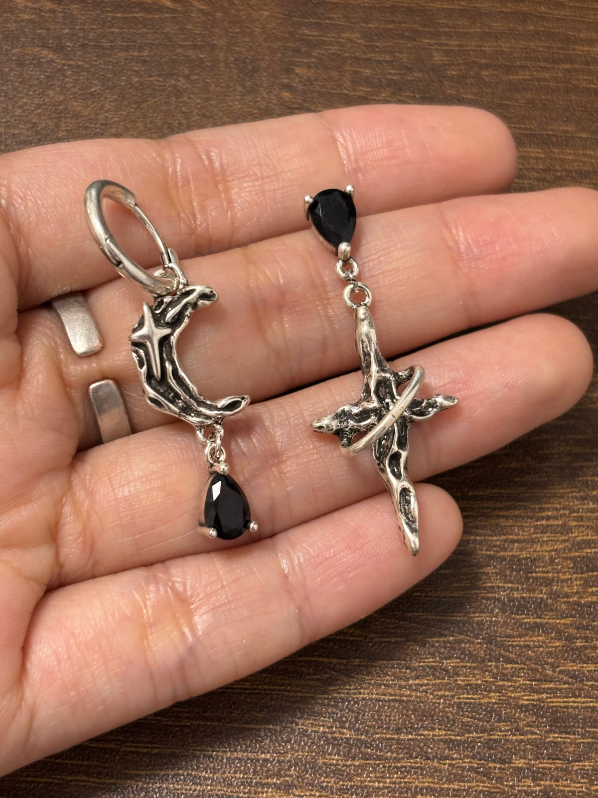 Unisex Vintage Sun & Moon Asymmetrical Earrings