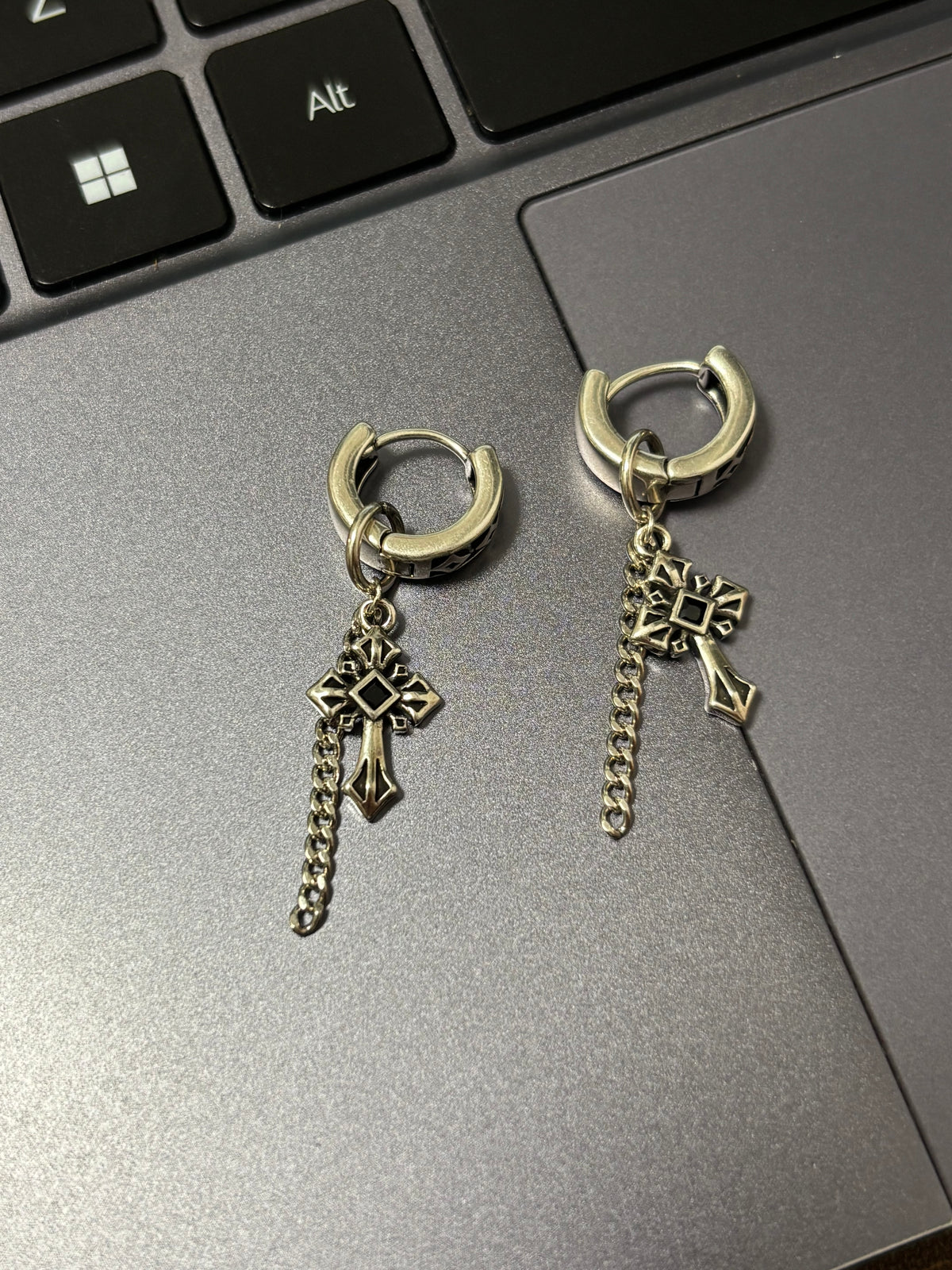 Dark Vintage Cross Metal Hoop Earring