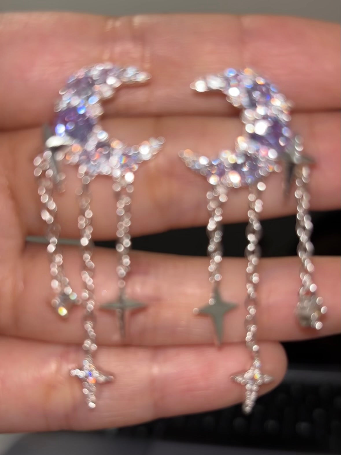 Shining Star & Moon Rhinestone Stud Earrings