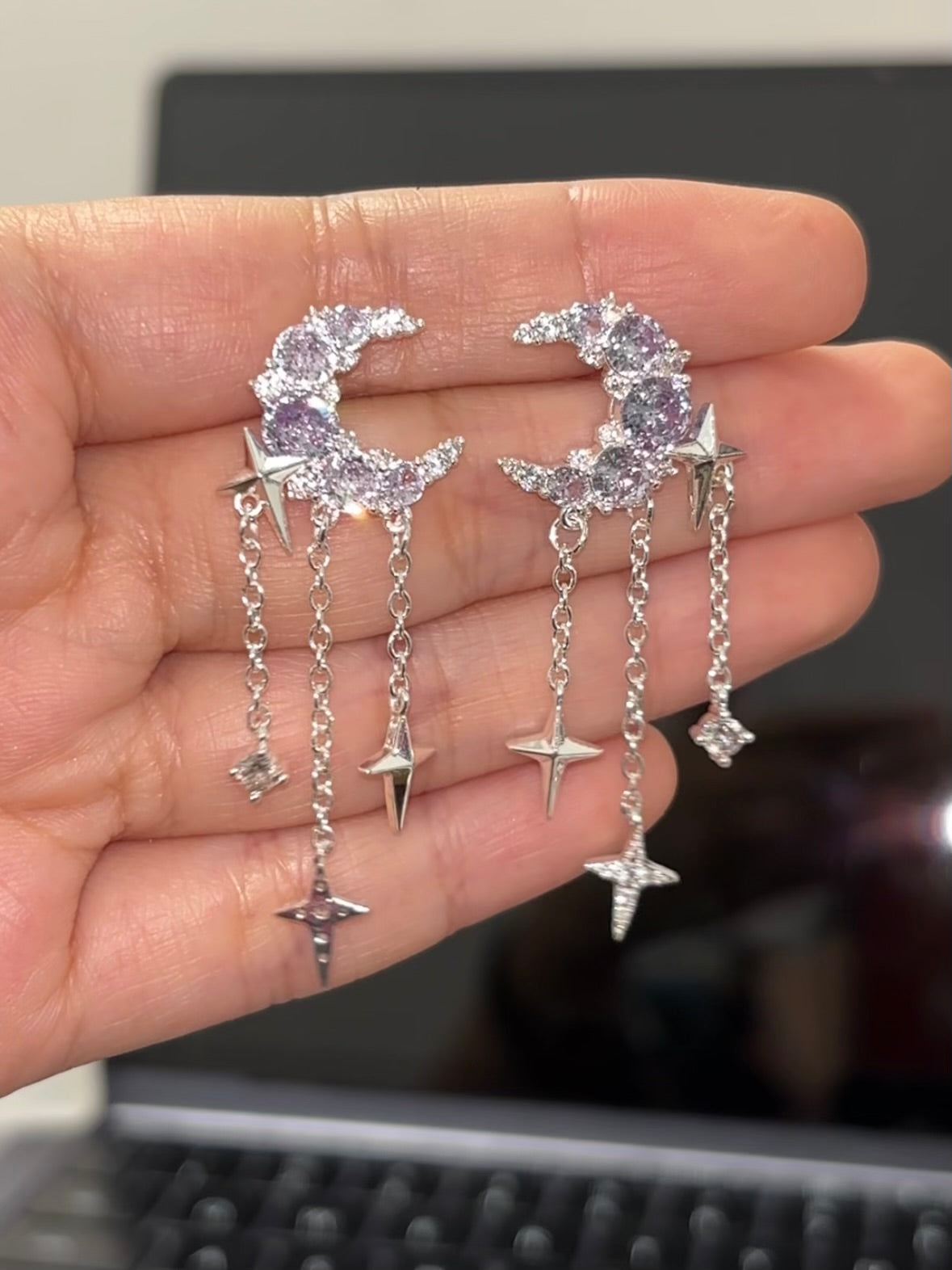 Shining Star & Moon Rhinestone Stud Earrings