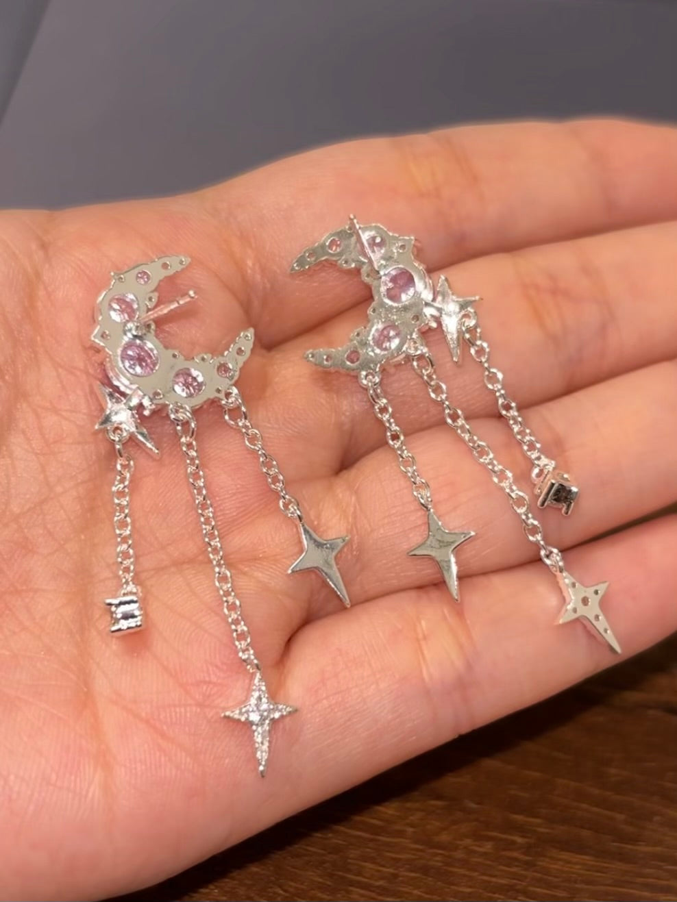 Shining Star & Moon Rhinestone Stud Earrings