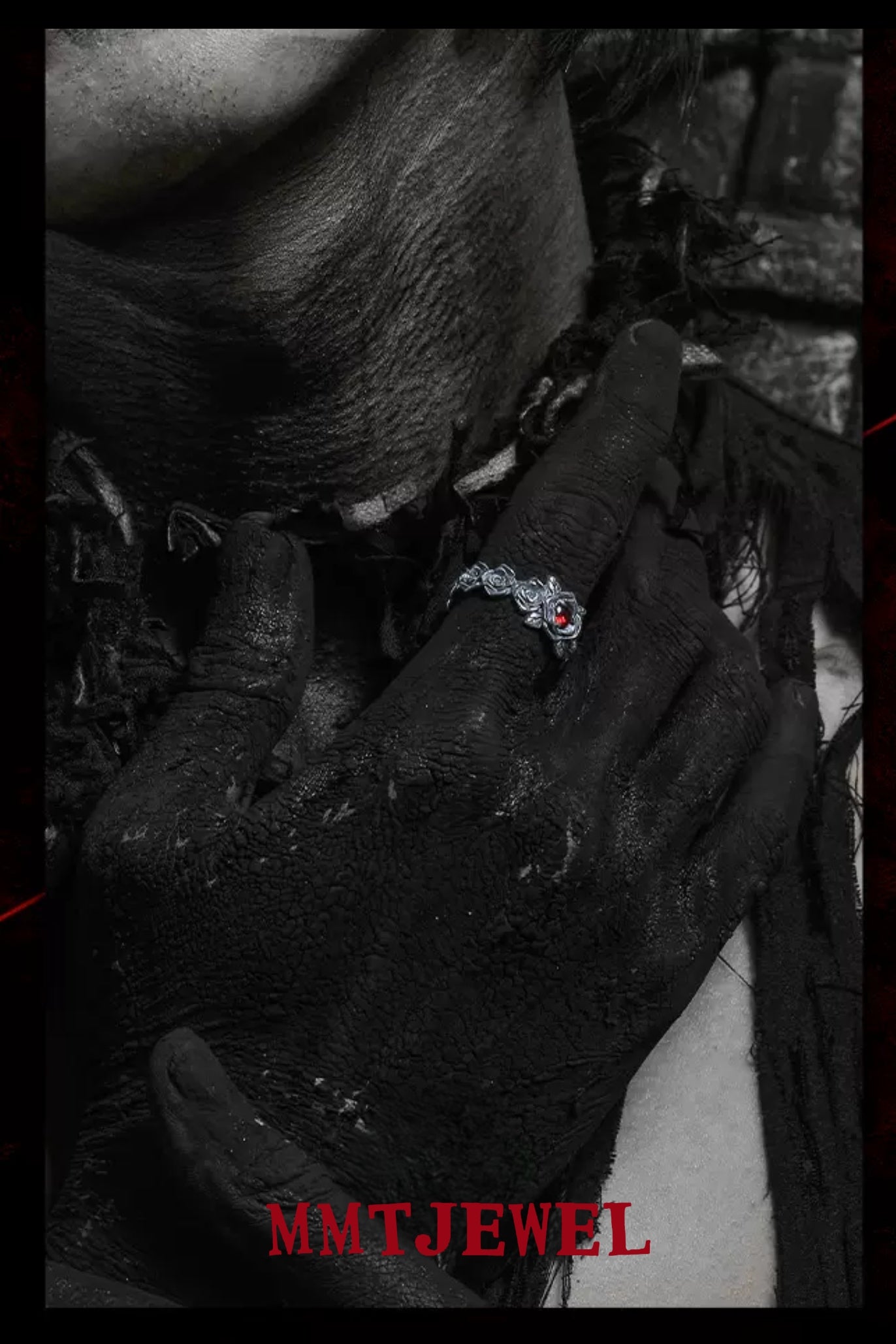 S925 Silber Vintage Rote Rose Ring