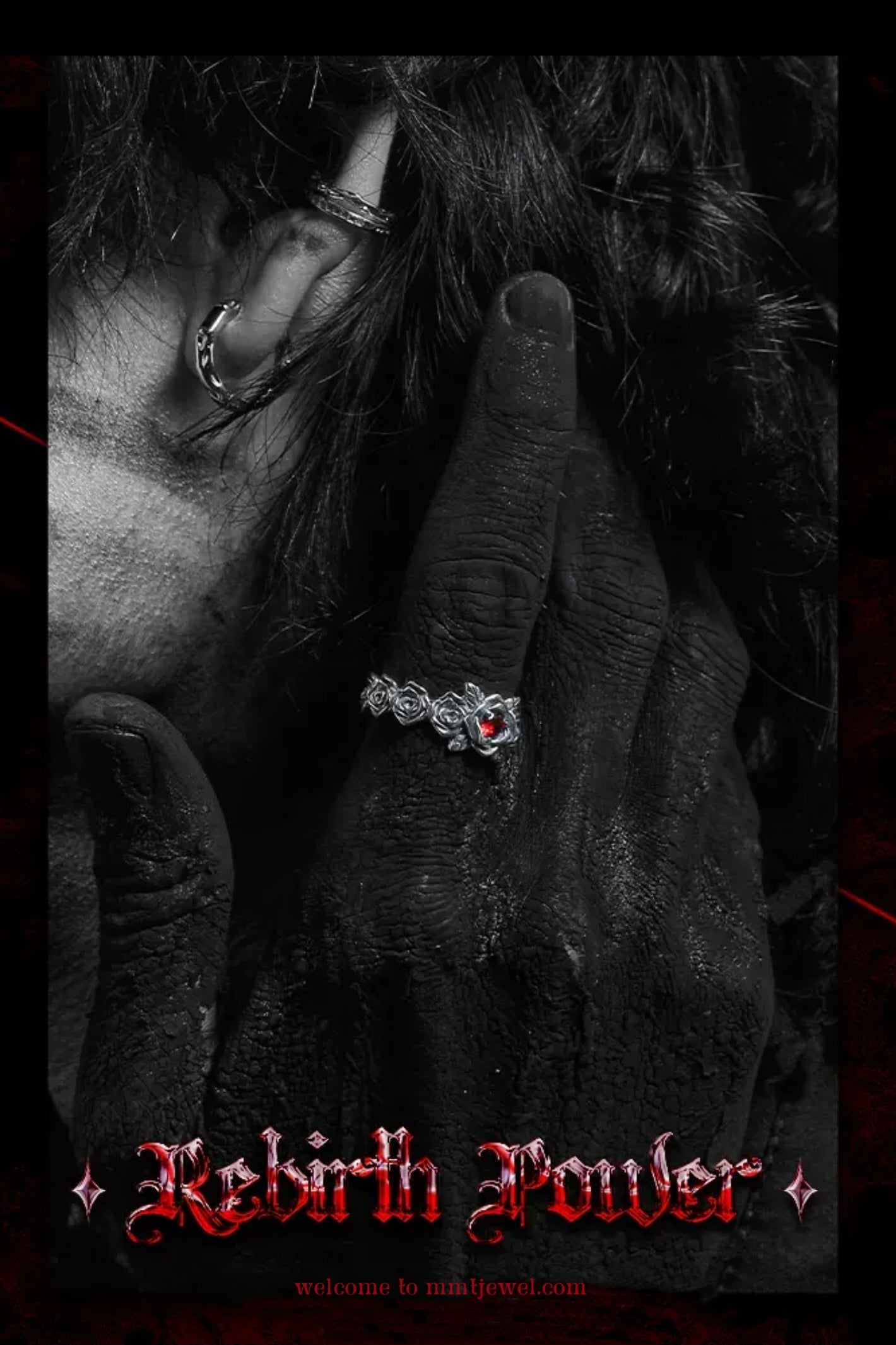 S925 Silber Vintage Rote Rose Ring