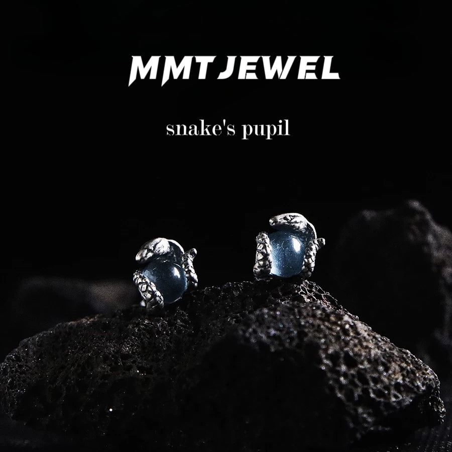 Unisex Kleine Hellblau Topas Schlange Schüler S925 Silber Stud Ohrring