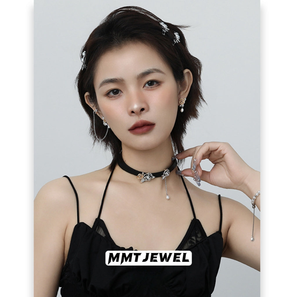 Designer Mädchen Vintage Metall Gold Rose Perle Halsband