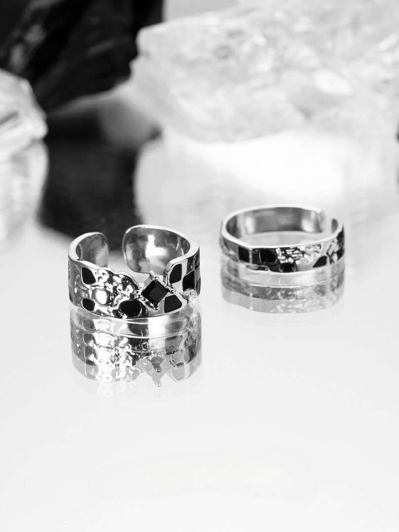 Designer Unisex Schwarz-Weiß Schachbrett Ring