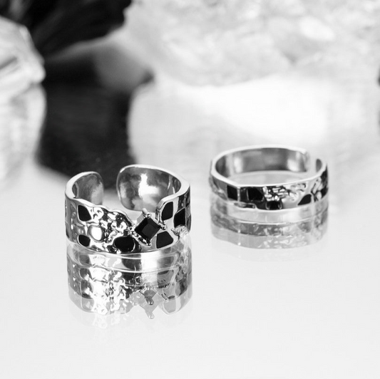 Designer Unisex Schwarz-Weiß Schachbrett Ring