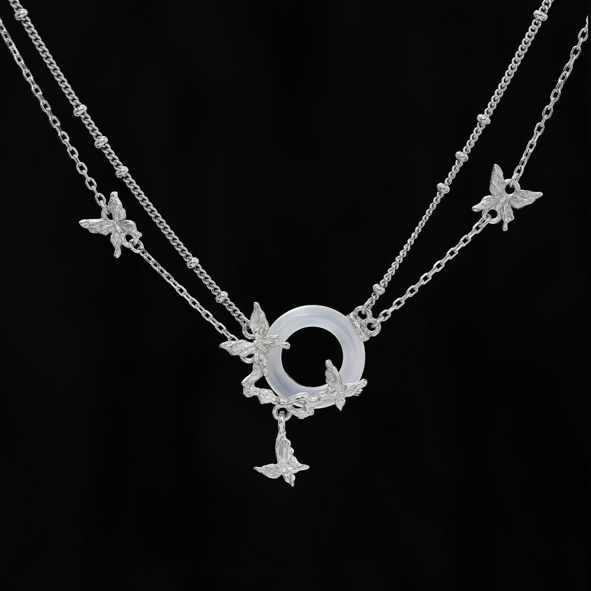 S925 Silber Schmetterling Weiße Jade Halskette