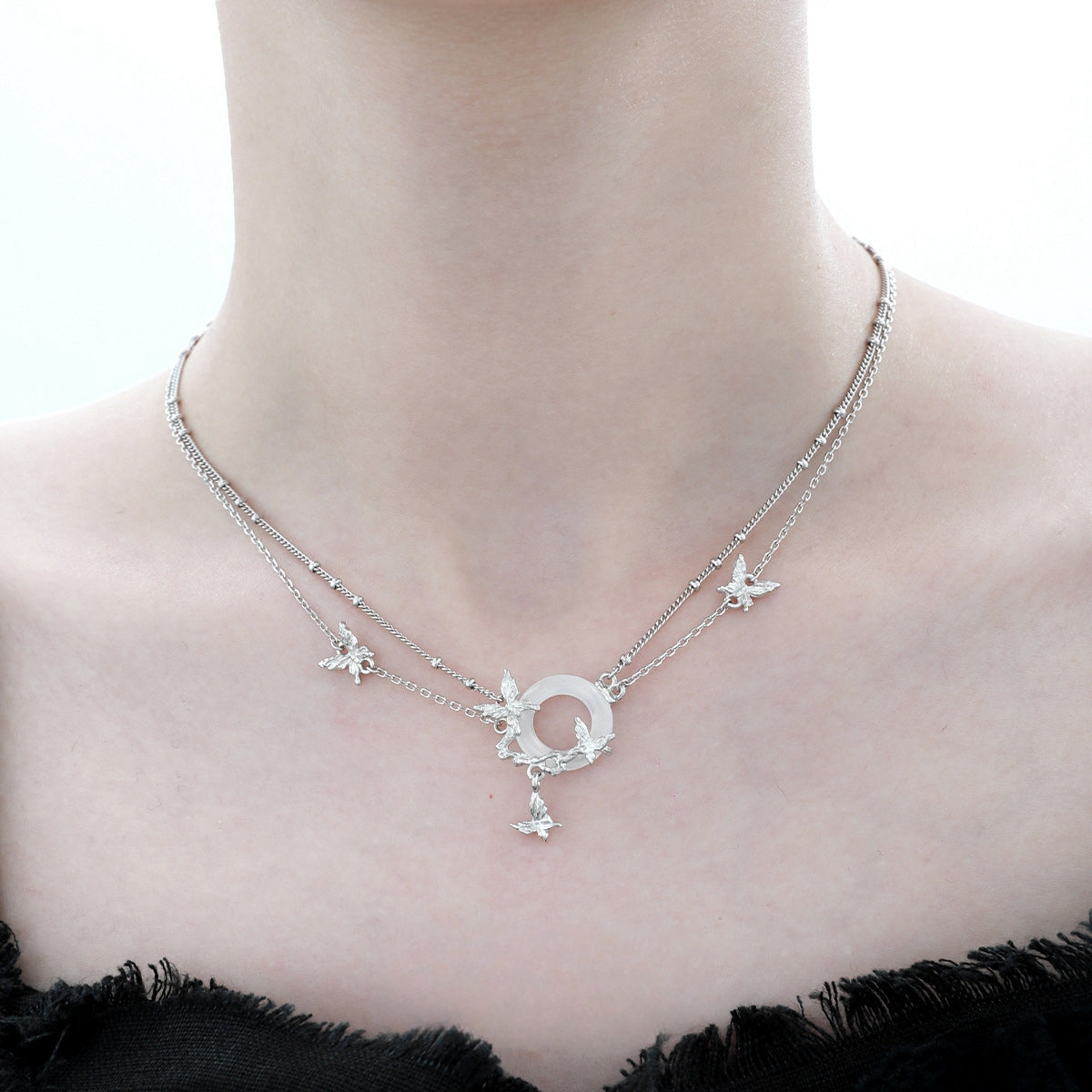 S925 Silber Schmetterling Weiße Jade Halskette