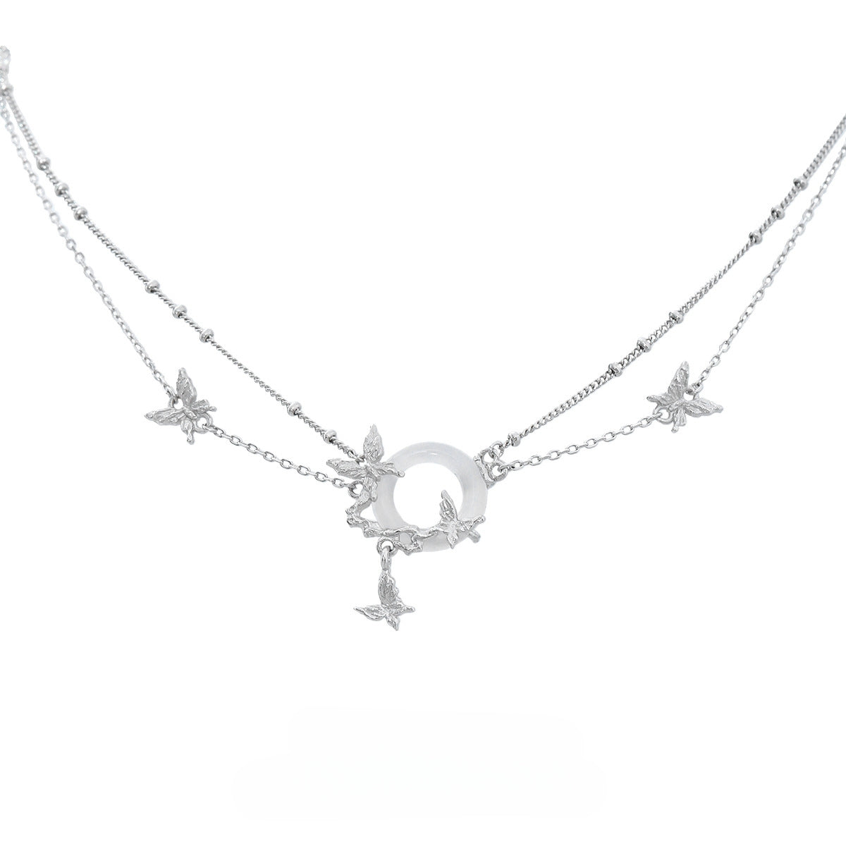S925 Silber Schmetterling Weiße Jade Halskette