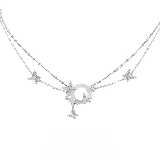 S925 Silber Schmetterling Weiße Jade Halskette