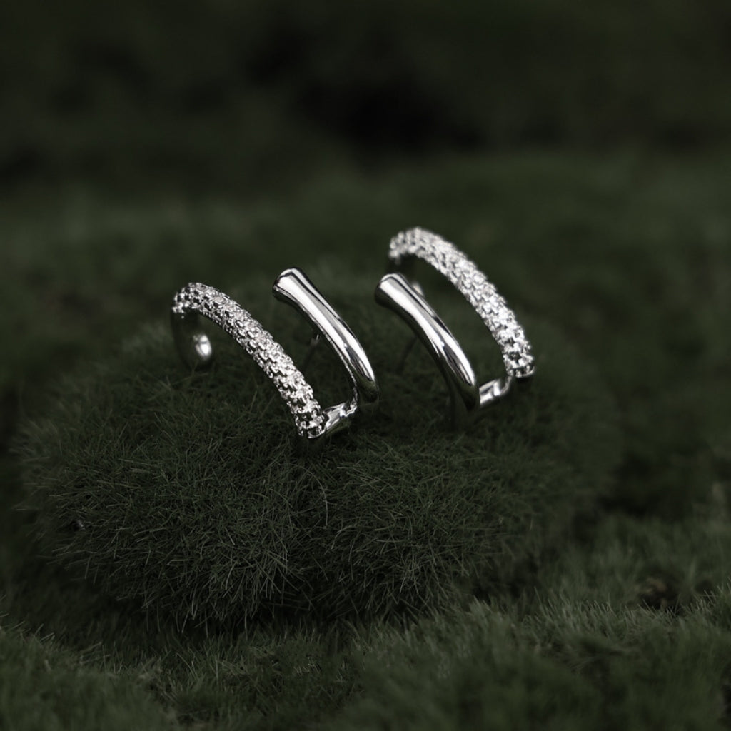 Ohrringe mit zweireihiger Zirkoniaverzierung