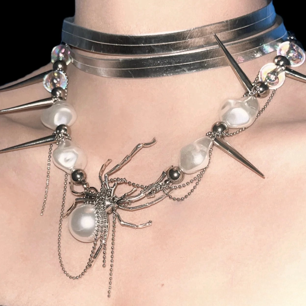 Y2K Punk Spicy Girl Weiß Chic Spinnenperlen Halskette Choker