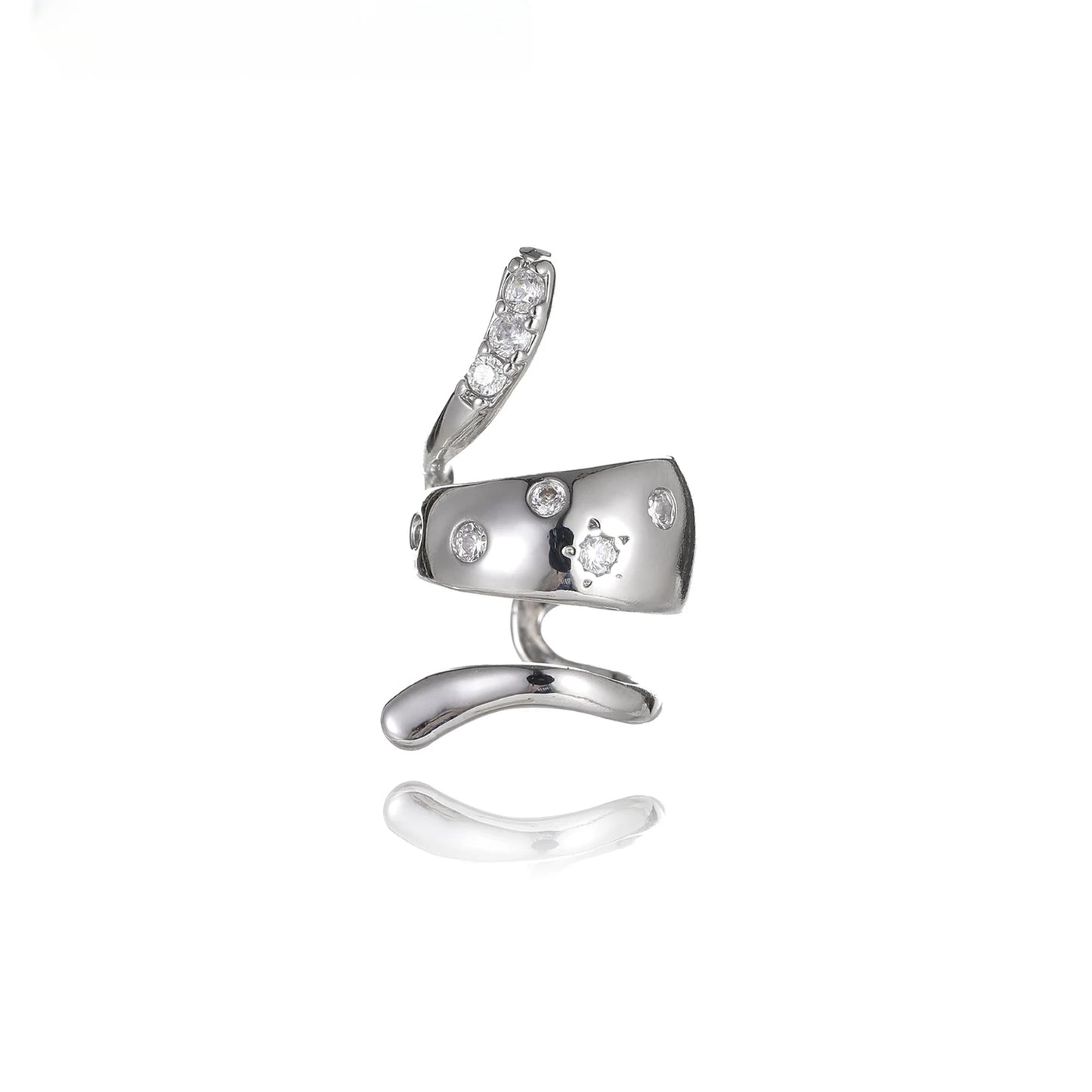 Schicker, silberfarbener Ohrring mit glänzendem Schlangen-Strass (einzeln)