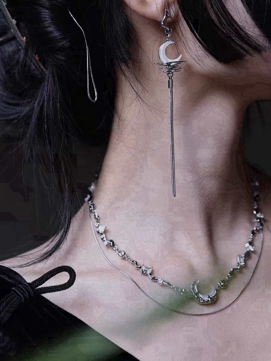 Designer-Ohrringe mit Halbmond-Motiv und langen Quasten für Damen