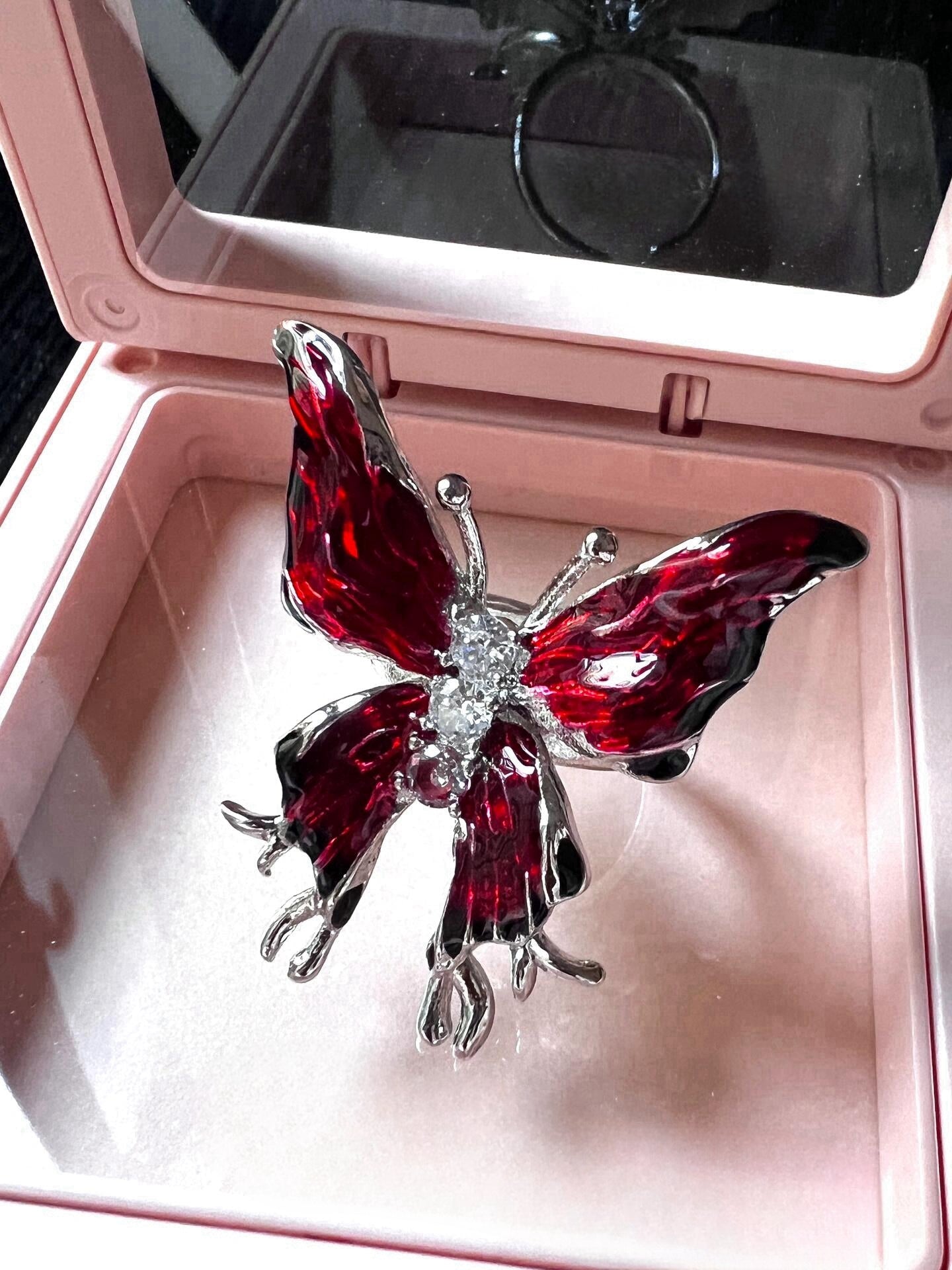 Gothic Retro Roter Schmetterling Ring