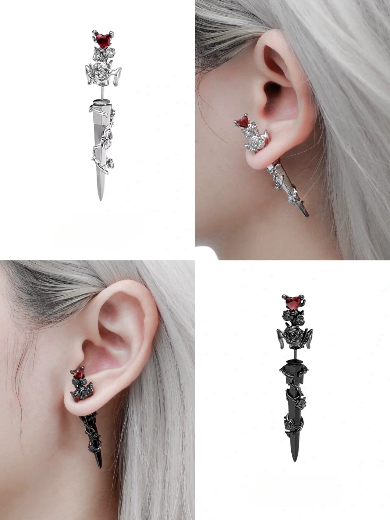 Ohrstecker mit Rosenschwert für Mädchen im Punk-Stil