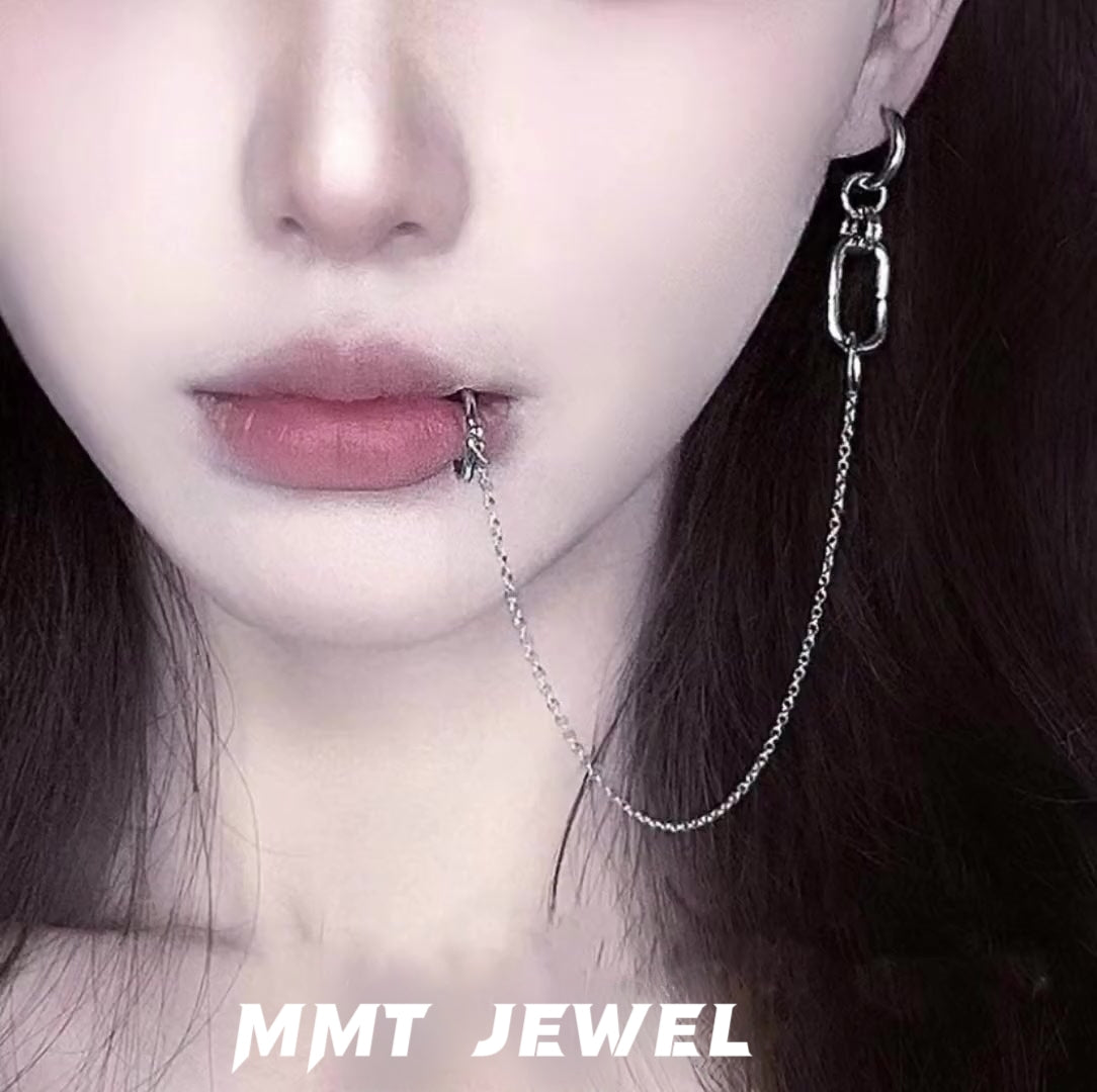 Designer Personality Ohrstecker Lippenkette Einteilig ohne Lippenpiercing 