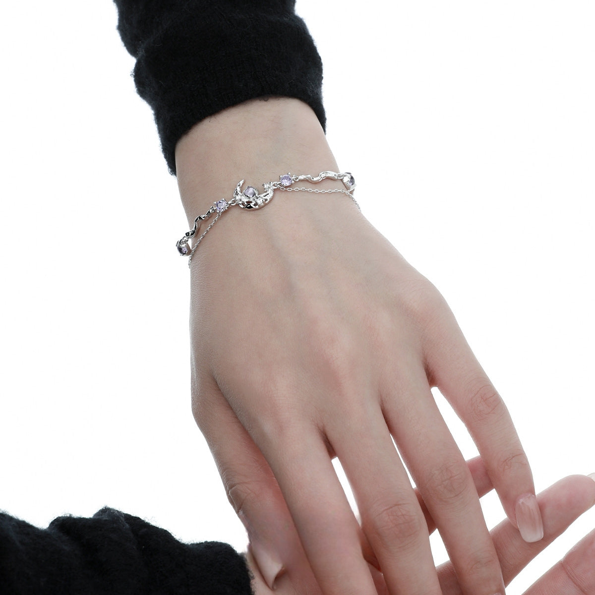 Designer Süßes Mädchen Lila S925 Silber Mond Armband