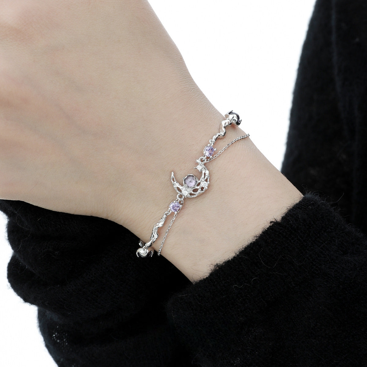 Designer Süßes Mädchen Lila S925 Silber Mond Armband