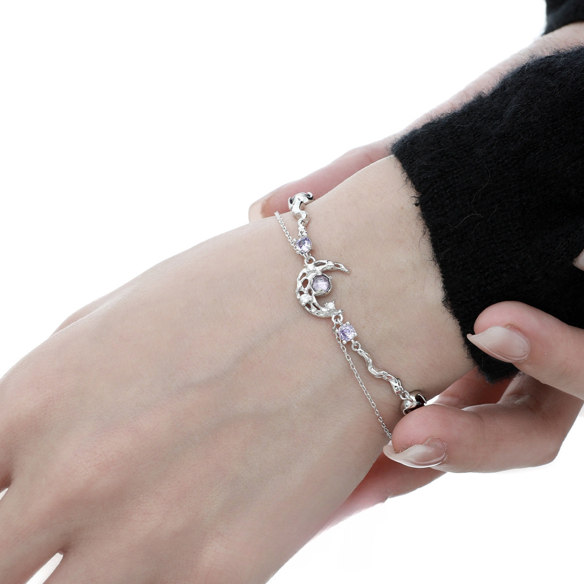 Designer Süßes Mädchen Lila S925 Silber Mond Armband