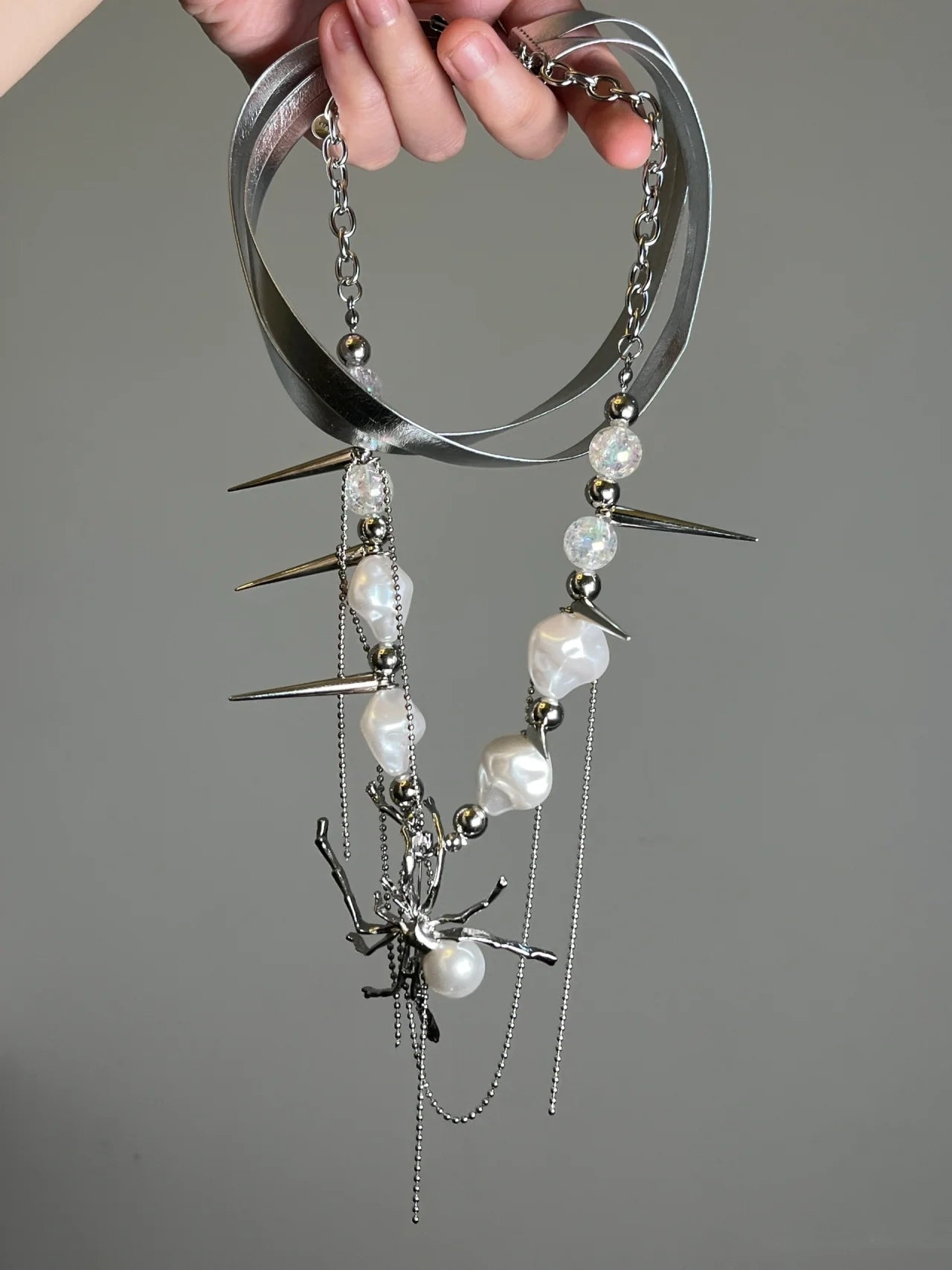 Y2K Punk Spicy Girl Weiß Chic Spinnenperlen Halskette Choker