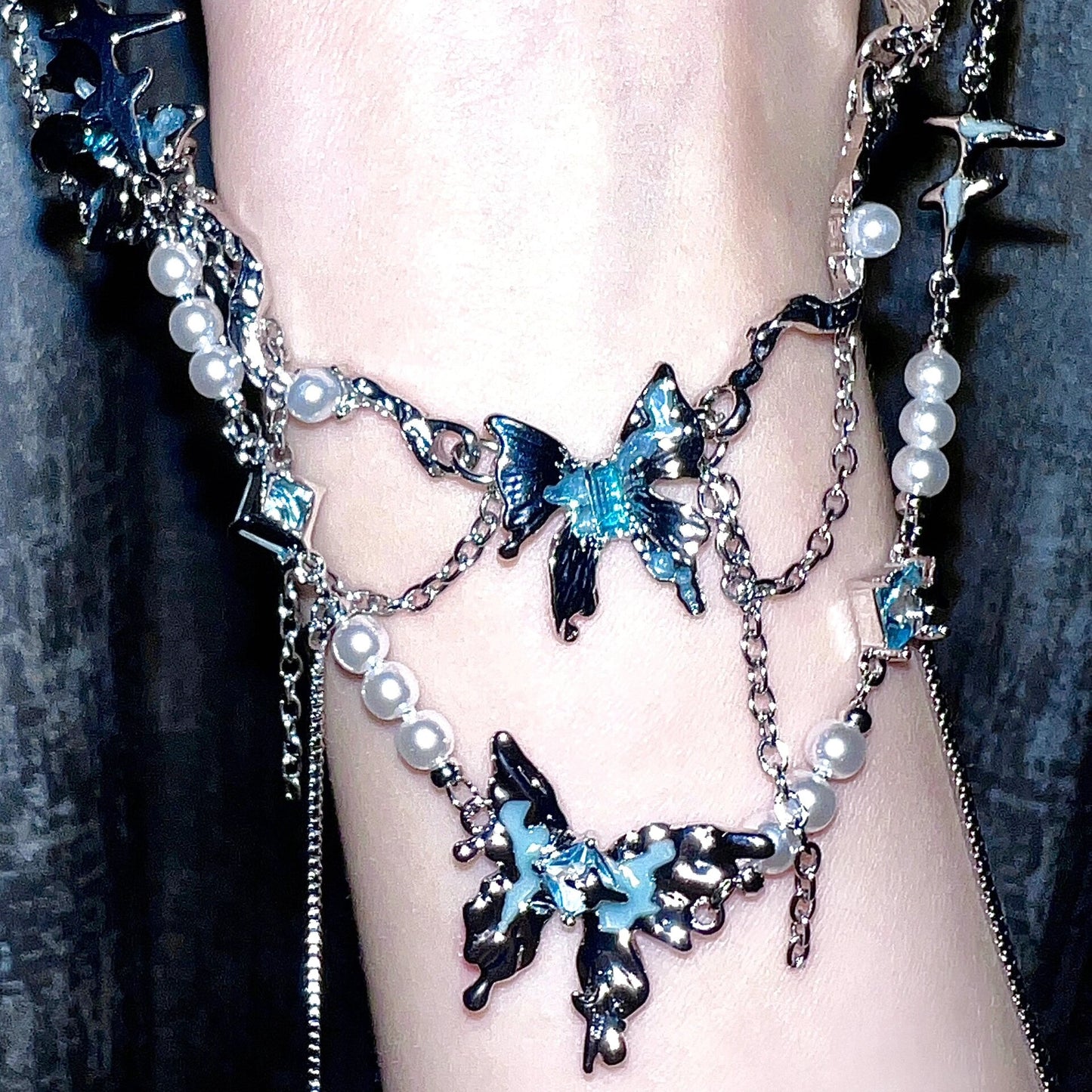 Y2K Chic Spicy Girl Blaue Schmetterling Metall Halskette