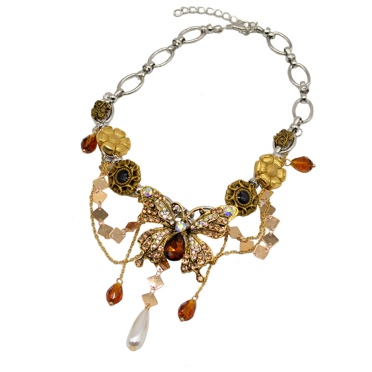 Vintage Mädchen Braun Schmetterling Quaste Choker Halskette