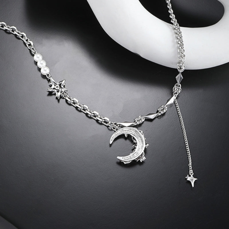 Gothic Stil Mädchen Rot Mond Leuchtenden Stern Halskette