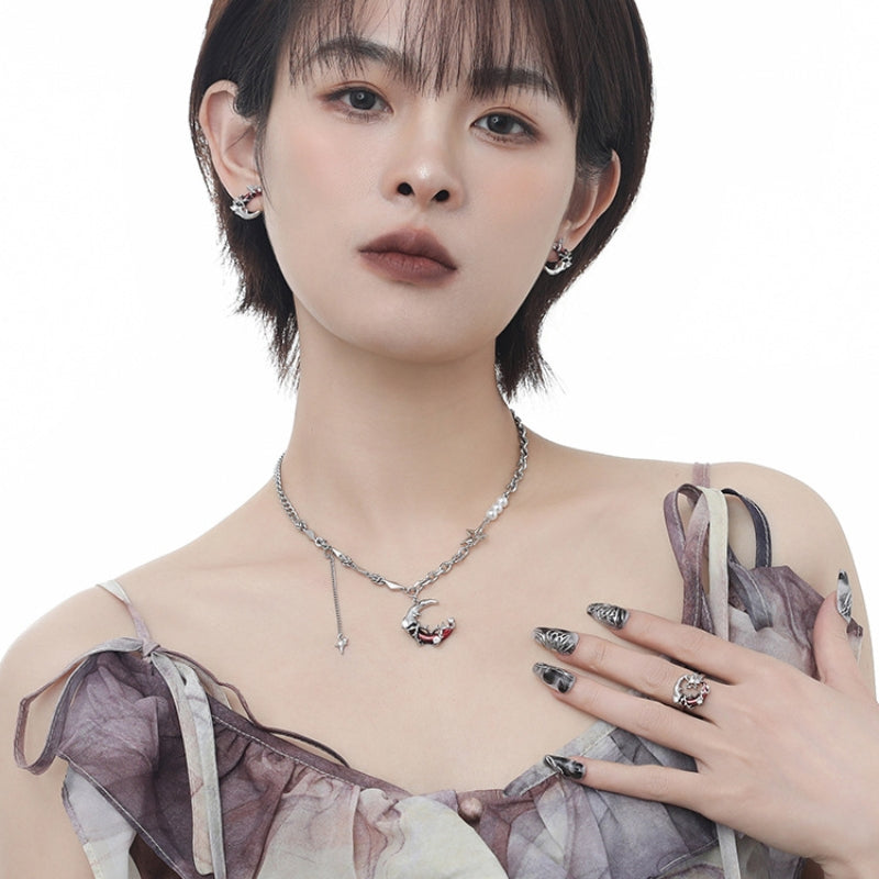 Gothic Stil Mädchen Rot Mond Leuchtenden Stern Halskette