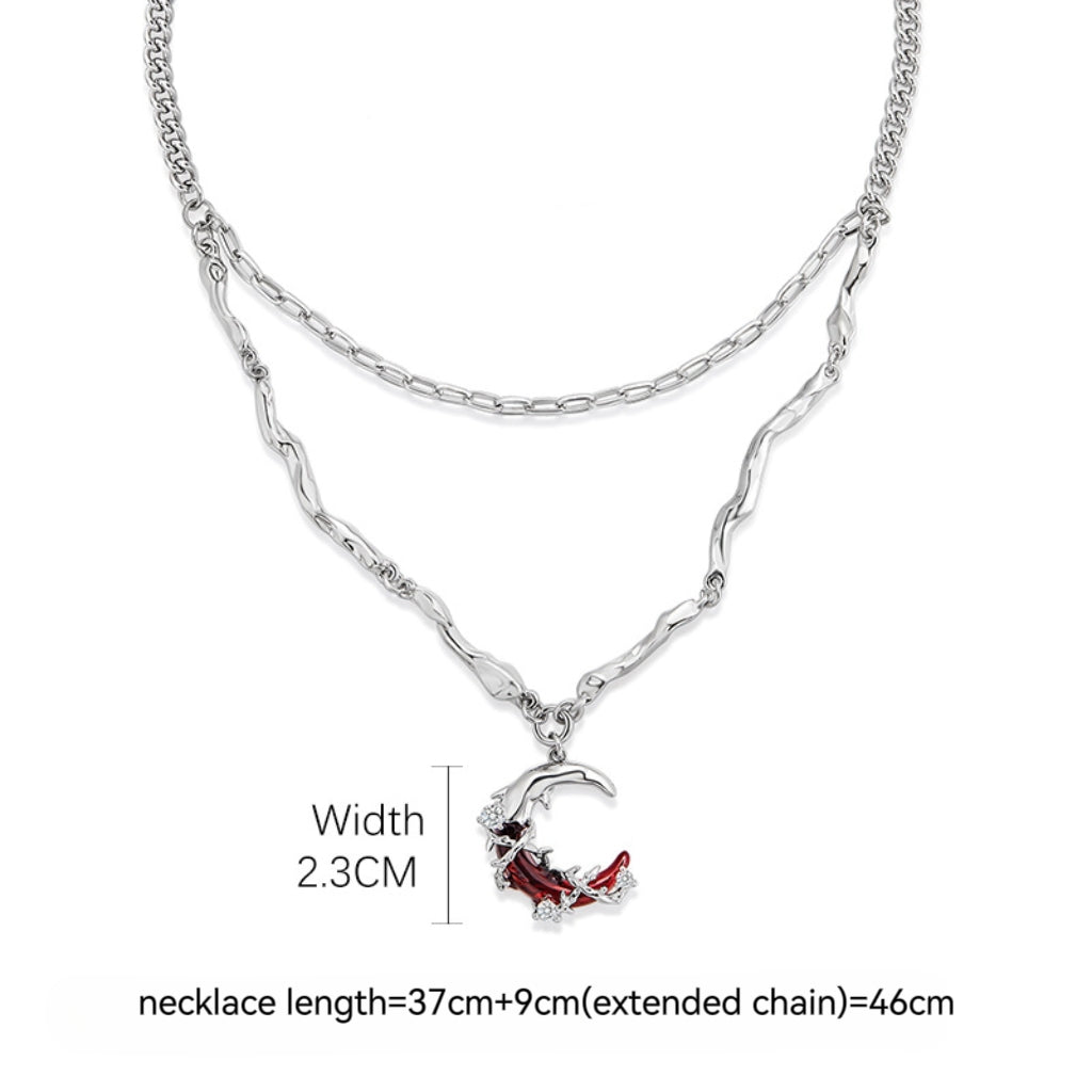 Gothic Stil Mädchen Rot Mond Leuchtenden Stern Doppel Schichten Halskette