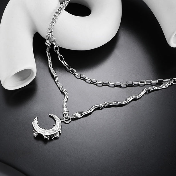 Gothic Stil Mädchen Rot Mond Leuchtenden Stern Doppel Schichten Halskette