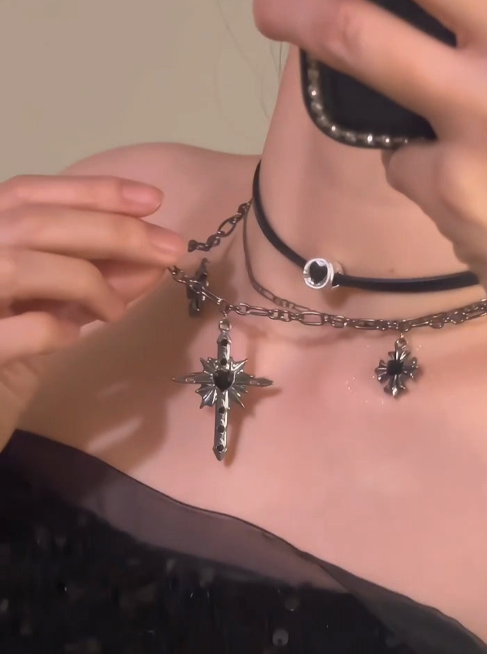 Gothic Dunkles Kreuz Unisex Stapelbare Choker Halskette