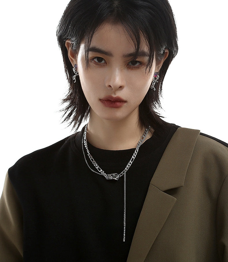 Hip-Hop-Halskette mit Strasssteinen, Unisex, doppellagig