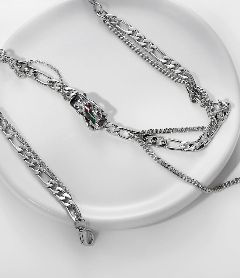 Hip-Hop-Halskette mit Strasssteinen, Unisex, doppellagig