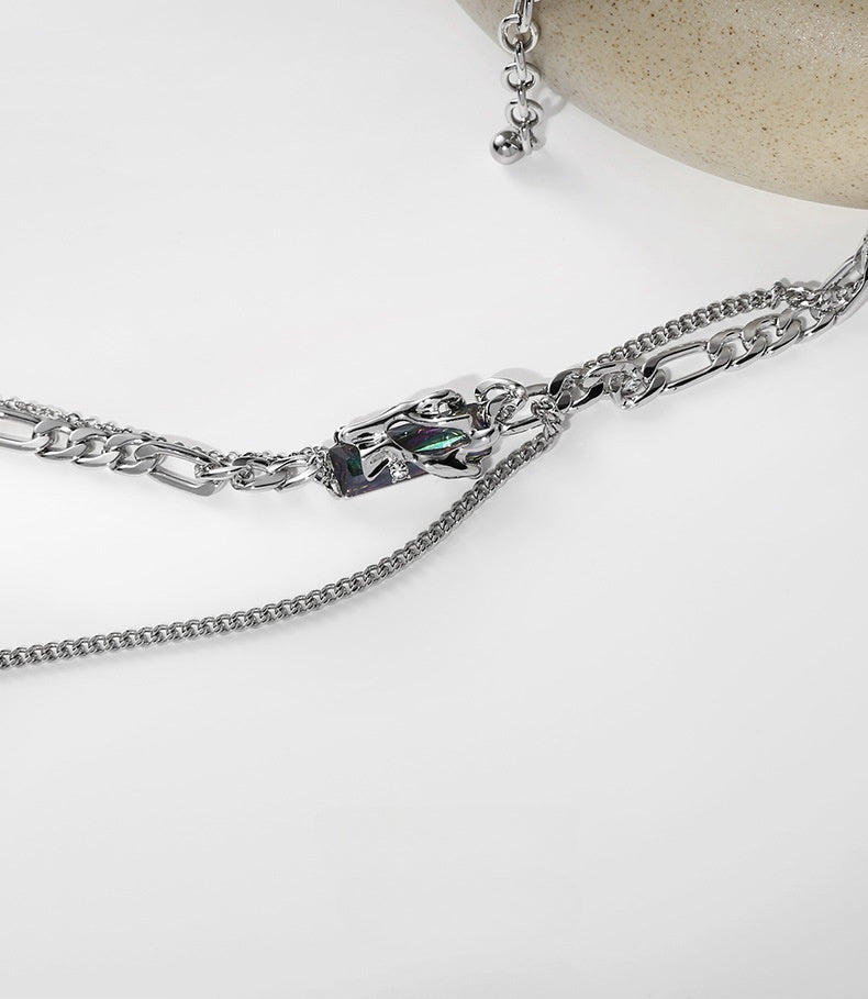 Hip-Hop-Halskette mit Strasssteinen, Unisex, doppellagig